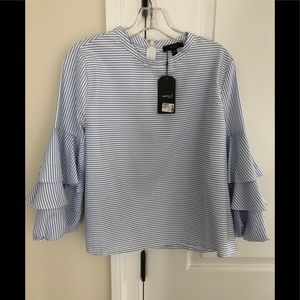 NWT Very J pinstripe ruffle sleeve top